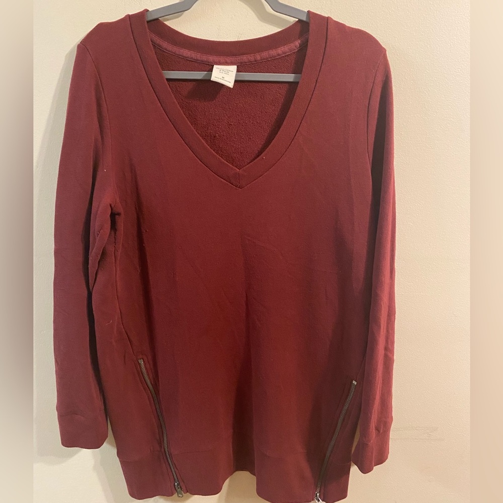Mens Abercrombie & Fitch Maroon V-Neck Side‎ Zippers Sweater Size Medium